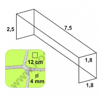 Futbalová sieť - bezuzlová, 7,5 x 2,5 x 1,8 x 1,8/12/4 mm, BIELA